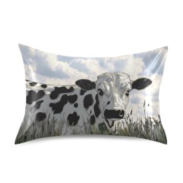 Imagem de Burbuja Fronha de cetim de vaca leiteira para cabelo e pele tamanho padrão 50,8 x 66 cm, fronha super macia antirrugas com fecho de envelope