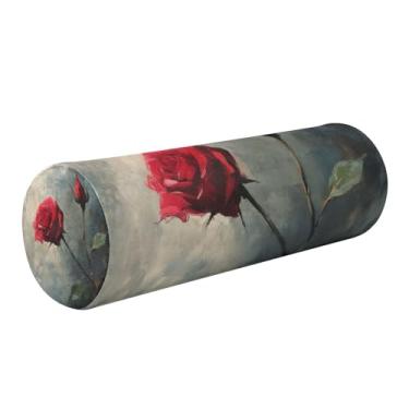 Imagem de Burbuja Almofada de rolo redondo de cilindro rosa retrô para alívio da dor no pescoço, almofada de viagem cervical de espuma viscoelástica com capa lavável removível para cama, cabeça e pernas