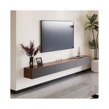 Imagem de Suporte de TV flutuante moderno para console de TV montado na parede, centro de entretenimento, suporte de TV flutuante estreito com 2 gavetas para sala de estar quarto unidade de parede de mídia