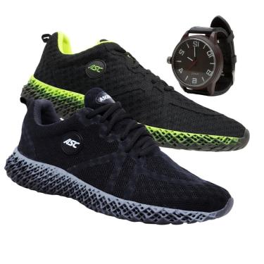 Imagem de Tênis Gmm Shoes Esporte Cadarço Academia Corrida Fitnes + Relógio Masculino-Masculino
