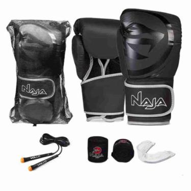 Imagem de Kit luvas de Boxe Muay Thai Naja Black + Bandagem + Protetor Bucal + C