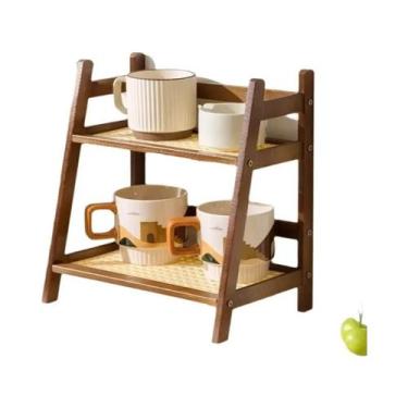 Imagem de Prateleira De Parede De Bambu Multifuncional Para Copos De Café, Armaz