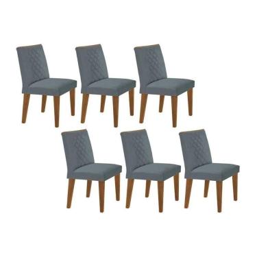 Imagem de Kit 6 Cadeiras de Jantar Jade Estrutura em Madeira Assento em Suede Grafite