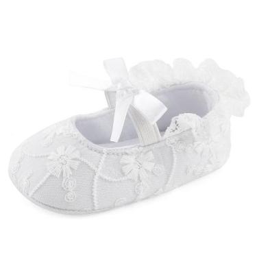 Imagem de Sapatos de bebê ESTAMICO Princess Lace Soft Sole White 12-18M