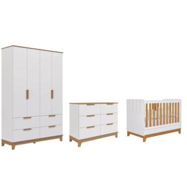 Imagem de Quarto Bebê Completo Pistache Berço Cômoda e Roupeiro MDF - - Permobil