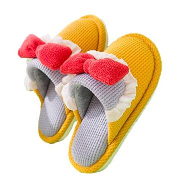 Imagem de Chinelos de inverno para meninos e meninas para manter aquecido, sapatos de pelúcia antiderrapantes para crianças pequenas, chinelos domésticos - amarelo||Comprimento interno 19 cm