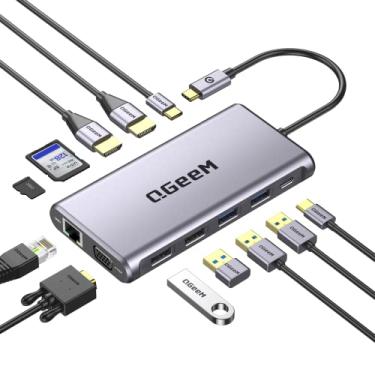 Imagem de QGeeM Estação de ancoragem para laptop USB C 12 em 1, monitor duplo, base USB tipo C de tela tripla com HDMI duplo 4K, VGA, 100W PD, Ethernet, 4USB, SD/TF, compatível com MacBook e Windows