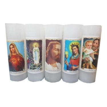 Imagem de Vela 7 Dias Votiva Kit 12 Velas Com Imagem Santos Católico