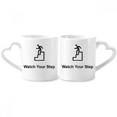 Imagem de Watch Your Step Black Symbol Pattern Couple Porcelain Mug Set Ceramic Lover Cup Heart Handle