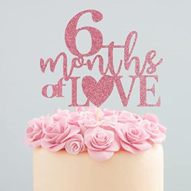 Imagem de 6 Months of Love Cake Topper - Rose Red Glitter 1/2 Birthday Baby Shower Party Decorations, First Birthday Cake Decoration, Baby's Half Year Old Birthday Party Supplies, Photo Booth Props