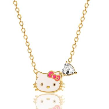 Imagem de Hello Kitty Colar Sanrio Gifts Pedra do mês de nascimento 45,7 cm, colar banhado a ouro 18 quilates, licença oficial da joia, Latão, Pedra de vidro