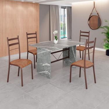 Imagem de Conjunto Sala de Jantar Mesa Retangular 120x75cm Tampo Granito Topázio 4 Cadeiras Marselha Granito / Marrom