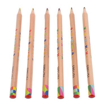 Imagem de Conjunto de Lápis Arco-íris de 6 Peças Lápis de Cor Arco-íris para Crianças, Lápis Arco-íris Lápis Multicoloridos Em Massa para Adultos Desenho Colorir Esboço Escola Sala de Aula