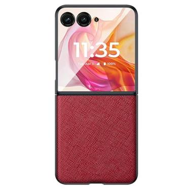 Imagem de LTLMYDAM Capa fina para Moto Razr 50Ultra/50, capa clássica de couro genuíno com textura cruzada estilo negócios, capa de proteção contra quedas, vermelha, 50