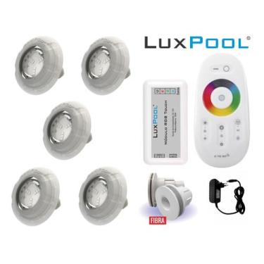 Imagem de Kit 5 Leds Rgb Piscina Com Controle + Fonte + Nicho Fibra - LuxPool