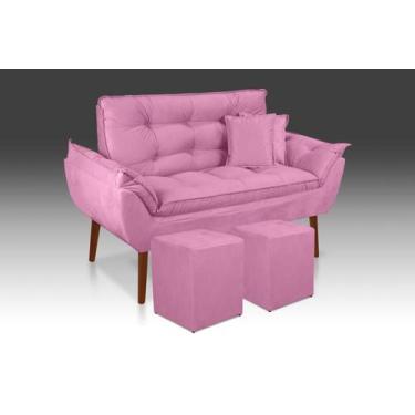 Imagem de Kit 01 Namoradeira Opala + 02 Puf Quadrado + 02 Almofadas suede Rose-A