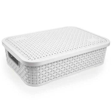 Imagem de Caixa Organizadora Plástico Rattan 32Cm Baixa Média Branca - Nitron, B
