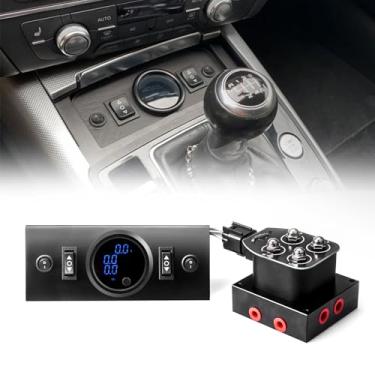 Imagem de Válvula coletora de suspensão pneumática de 4 válvulas solenoide 12V com interruptor de tipo de navio do painel de controle simplificado, equipado com três monitores de medidor de pressão de ar azul