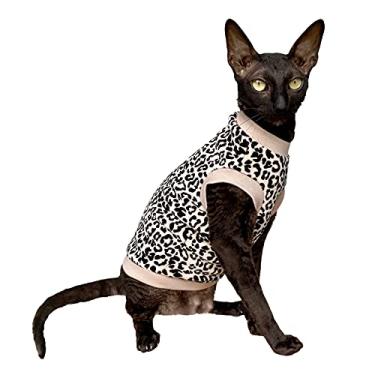Imagem de Kotomoda Camiseta de gato leopardo branco veludo orgânico para Sphynx e gatos nus (GG)