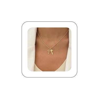 Imagem de Erimberate Colar gargantilha com cruz boêmia colar de pingente de cruz oca de ouro pequeno crucifixo colar de corrente minimalista cruz crucifixo joia para mulheres, Zinco, Sem Pedra Preciosa