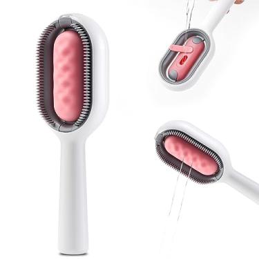 Imagem de DUMPILL Escova 4 em 1 para Gatos e Cães, Escova de Banho com Tanque de Água, Pente para Remoção de Pelos de Animais de Estimação com Dentes de Plástico ABS, Branco com Detalhes Rosa