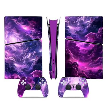 Imagem de Adesivo Skin compatível com console digital PS5 Slim, decalque de vinil protetor com nuvens roxas para controle de jogos