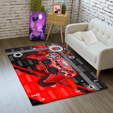 Imagem de Tapete Gamer para meninos, gamepad 3D, vermelho, pequeno, tapete para quarto, capacho de quarto, controle de jogos, jogador, preto, tapete para sala de estar, decoração de casa, tapetes de sofá, 6 x 7