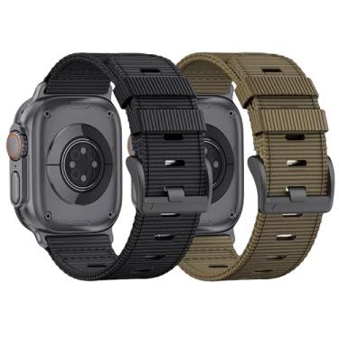 Imagem de Pacote com 2 pulseiras de relógio de nylon para Apple Watch Ultra 2 de 49 mm, 46 mm, 45 mm, 44 mm e 42 mm (série 1 2 3), pulseiras masculinas respiráveis para Apple Watch Ultra, 10/9/8/7/6/SE/5/4/3/2