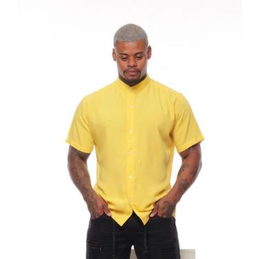 Imagem de Camisa Masculina Gola Padre Lisa Tecido Linho - Volgue Clothing, Camis