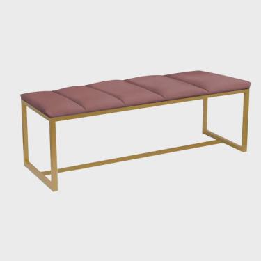 Imagem de Calçadeira Industrial Carla 140cm Casal Quarto Box Cama Ferro Dourado Suede Rose - Ahz Móveis