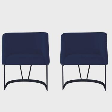 Imagem de Kit 02 Poltrona Cadeira Aurora Luxo Confort Industrial Ferro Preto Veludo Azul Marinho - Ahz Móveis