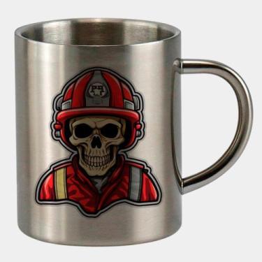 Imagem de Caneca de Inox Premium Prateada 400ml CAVEIRA BOMBEIRO - Criatics