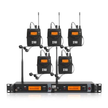 Imagem de XTUGA IEM1200 UHF Mono Wireless in Ear Monitor System 2 canais 5 bodypacks monitoramento com fone de ouvido, 40 frequências, montagem em rack, operação de até 300 m, adequado para igreja e banda