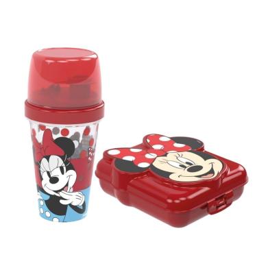 Imagem de Kit Lancheira Minnie Disney Shakeira 320ml E Sanduicheira - Plasútil