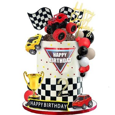 Imagem de 20 PCS Truck Cake Toppers Truck Cake Decorations Hot Red Ball Race Car Flame Blaze Wheel Cake Toppers For Kid Boy Truck Themed Racing Car Party Decorations Supplies (Truck 1)