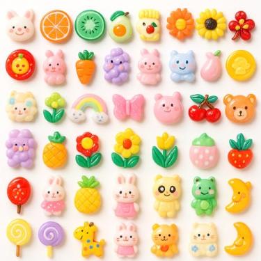 Imagem de Zifengcer Conjunto fofo de pingentes de geleca de 70 peças, conjunto de berloques de resina misturada a granel Ornamento Scrapbook (H