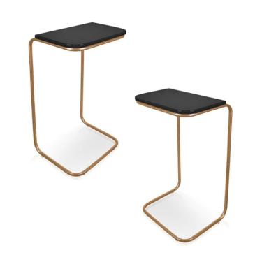Imagem de Conjunto 2 Mesas De Apoio Para Sofá Preto Base Em Metal Dourado