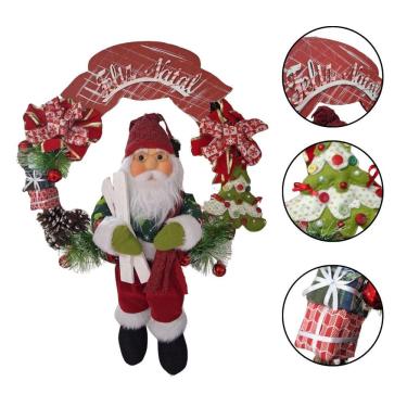 Imagem de Guirlanda De Natal Com Papai Noel Ski - 65cm