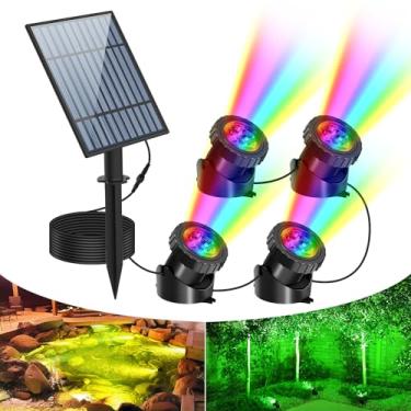 Imagem de T-SUN Luzes solares para lagoas, luz subaquática RGB 4 em 1, fonte submersível que muda de cor, luz solar de tanque de peixes ângulo de iluminação ajustável para fonte de jardim, lagoa, decoração de