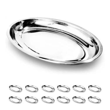Imagem de 12un Travessa funda oval Inox 24cm Petiscos bar restaurante - Wellmix
