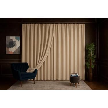 Imagem de Cortina Trilho Suíço Voil De Linho Forro Blackout 4,00x2,8