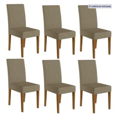Imagem de Kit 6 Cadeiras de Jantar Estofadas Lisa Pés MDF Linea - Poliman Móveis