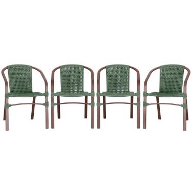 Imagem de 04 Cadeiras Floripa Alumínio Pintura Marrom Trama Original Verde