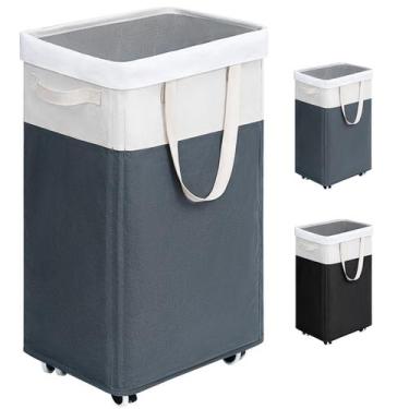 Imagem de Cesto de roupa suja Goodpick com rodas 75L cinza e branco