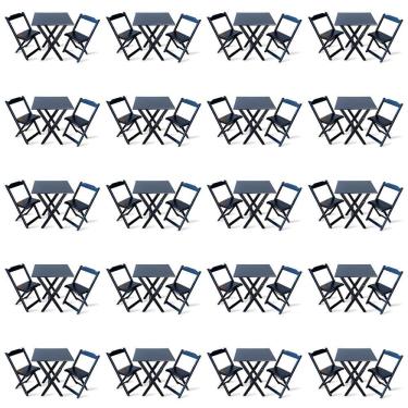 Imagem de Kit De 20 Conjuntos De Mesa Dobrável 70x70 Com 2 Cadeiras Preto - Cor: Preto