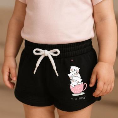 Imagem de Short Moletinho Infantil Feminino Estampado Gatinhos na Xicara Fofura 