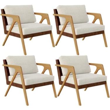 Imagem de Kit 04 Poltronas Pietra material sintético Marrom Linho Champagne - LY