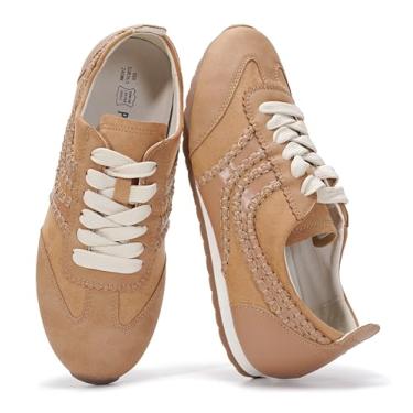 Imagem de Project Cloud Tênis feminino de couro descalço – Tênis feminino com cadarço de espuma viscoelástica – leve e antiderrapante – Tênis feminino moderno para o dia todo (tigre), Bronzeado, 35