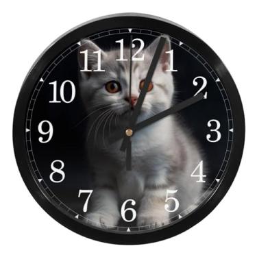 Imagem de LILINWAN Relógio de parede 24 cm silencioso sem tique-taque gato preto relógio moderno operado a bateria - relógios de plástico clássicos para sala de aula, casa, escola, escritório, quarto