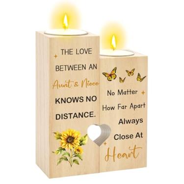 Imagem de Presentes de tia da sobrinha - presentes para tias de sobrinhas, castiçais de madeira em forma de coração, presente de sobrinha da tia Natal, Dia das Mães, aniversário, dia dos namorados, presentes